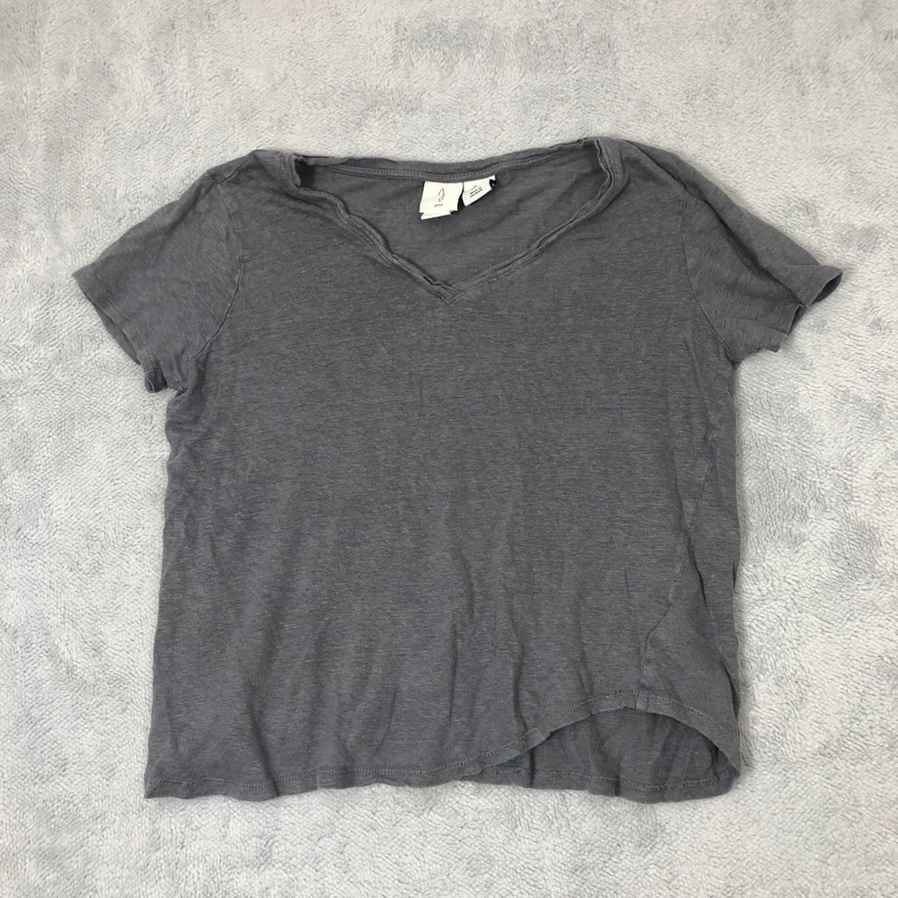 Joie Tee Women Small Gray V-Neck Short Sleeve High-Low Hem Minimalist Linen Top